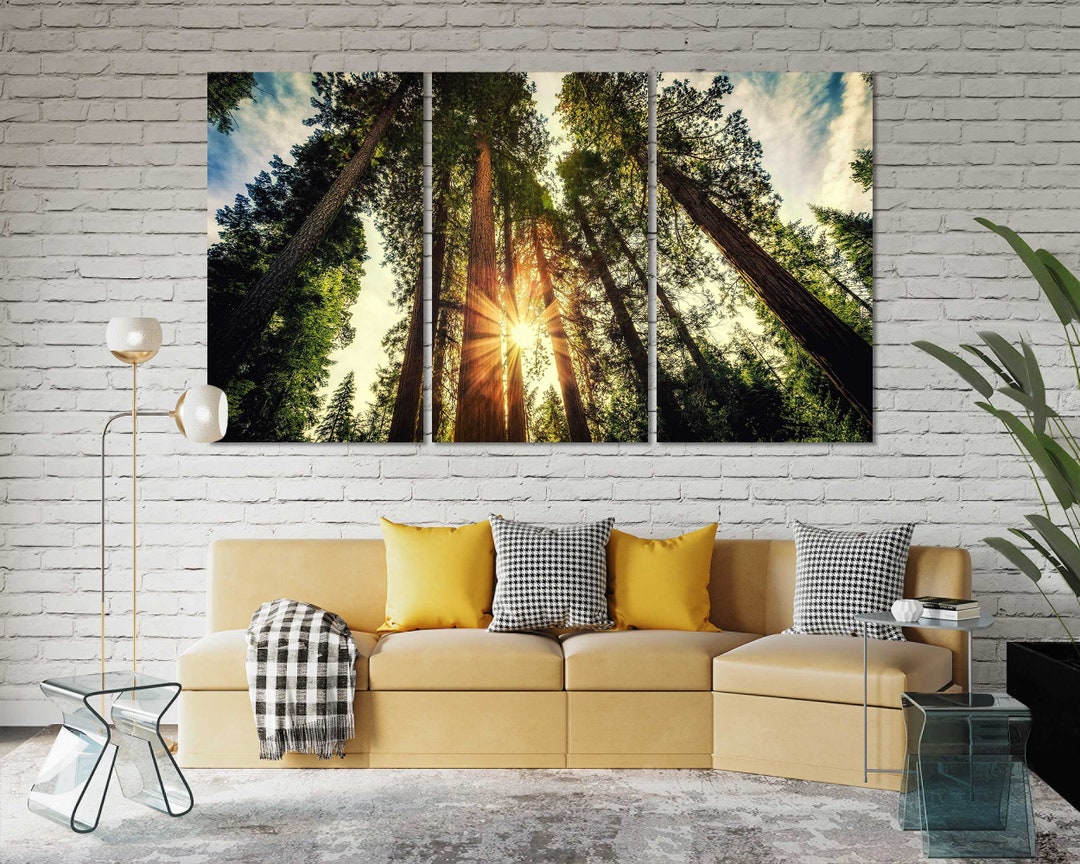 Forest at Sunlight Canvas Wall Decor, Green Forest Painting Decor Home ...