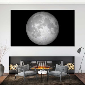 Mond Kunst auf Leinwand, Mond Druckkunst auf Leinwand, Mond Design Kunstwerk für Zuhause, Kosmos Große Kunst für Innenraum, Planetenmalerei Wandkunst