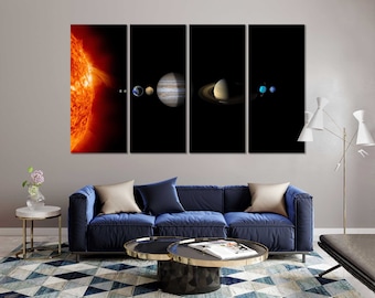 Parade of planets. Painting with texture paste.  Cute canvas paintings,  Multi canvas painting, Texture painting