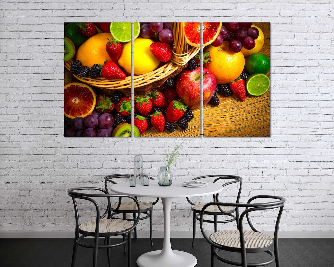 Basket Fruit Colorful Decor for Kitchen, Fruit and Berries Print Canvas ...