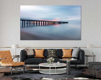 Abend Meer Landschaft Pier Leinwand Druck, Küstenwand Kunst Dekor