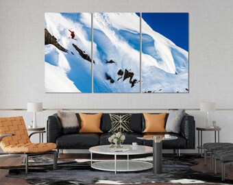 Skiing Canvas Print Set, Snowy Mountains Wall Art