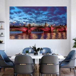 London Cityscape Photography Print – Thames River Wall Art | England Landscape Poster, Blackfriars Bridge & St Paul’s Panorama