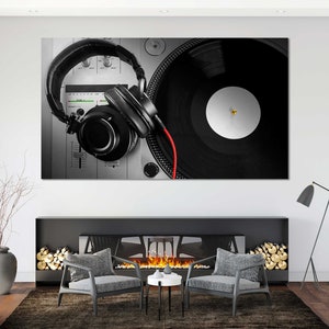 Stylish DJ Console Creative Decor for Room, Vinyl Record Modern Art, Headphones Original Music decor, Dance Art for Wall, Dj Controller Arts
