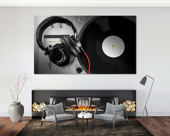 DJ Console Canvas Art, Vinyl Record and Headphones, Modern Music