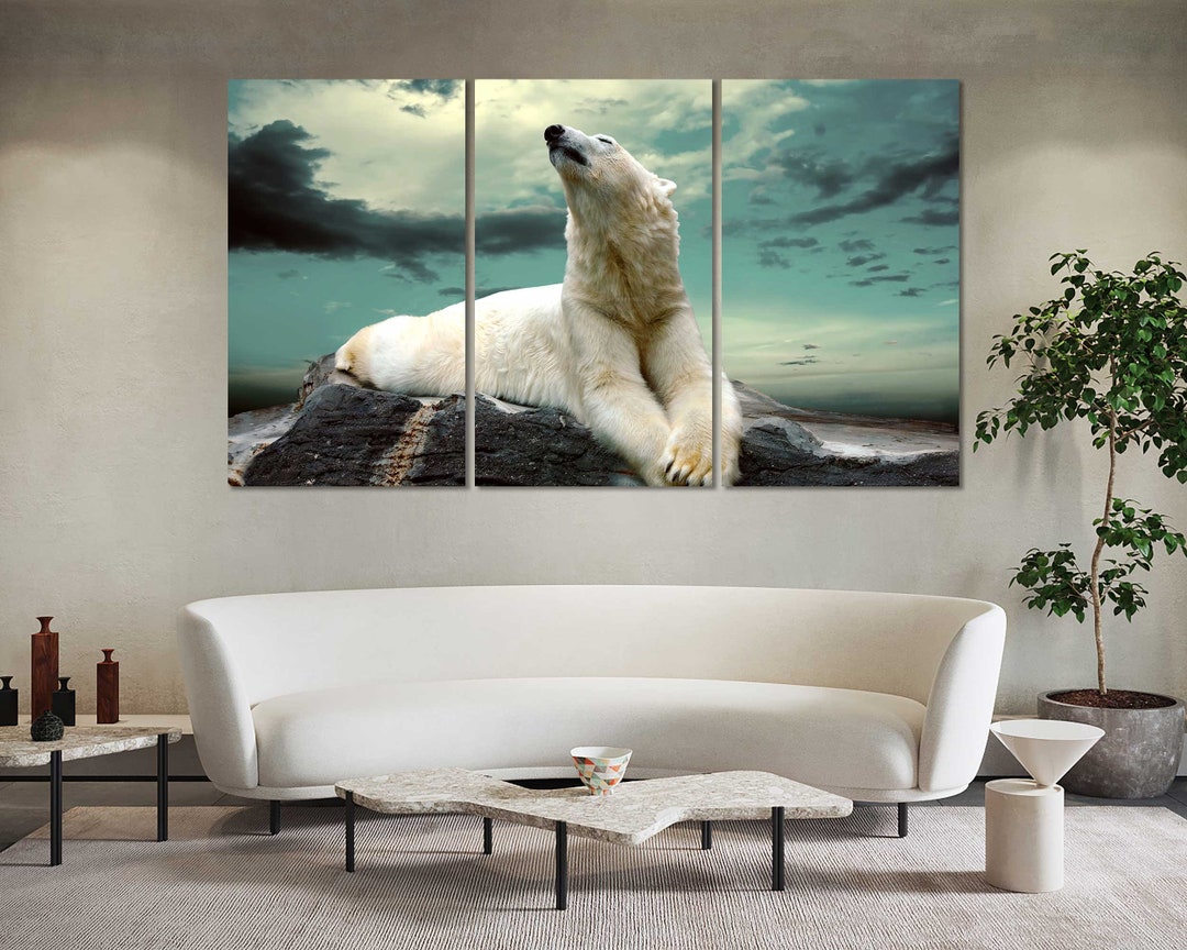 Polar Bear Canvas Print, Arctic Wildlife Photography Wall Art for