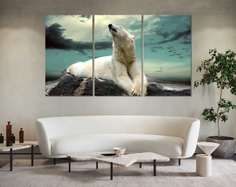 Polar Bear Canvas Print, Arctic Wildlife Photography Wall Art for Living Room