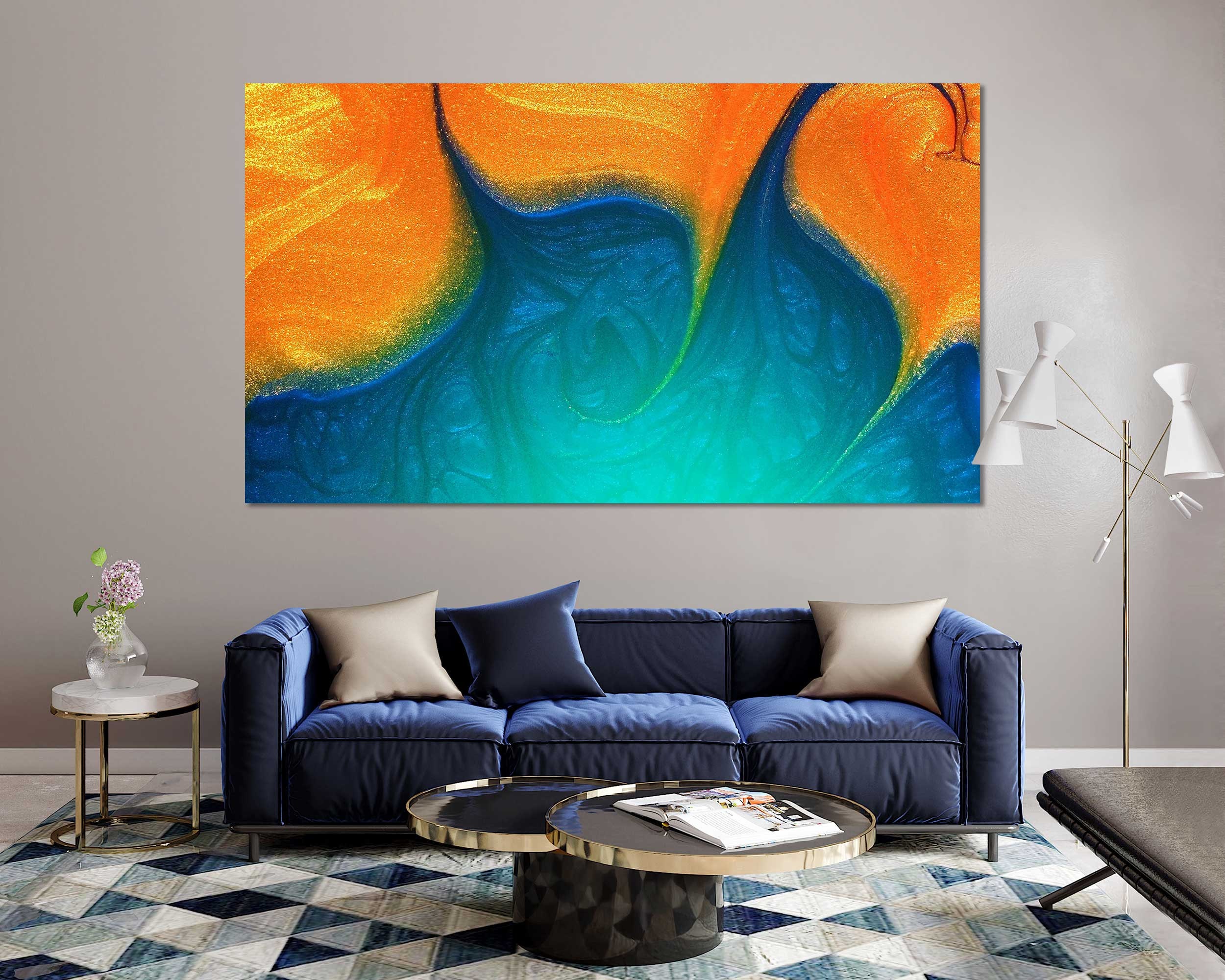 Bold Orange Abstract Geomorphic Color Block Wall Art Pictures For