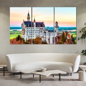 Neuschwanstein Castle in Autumn Art for Wall, Bavaria Landscape Print Canvas Decor, Bavaria Architecture Photo Print, Germany Art