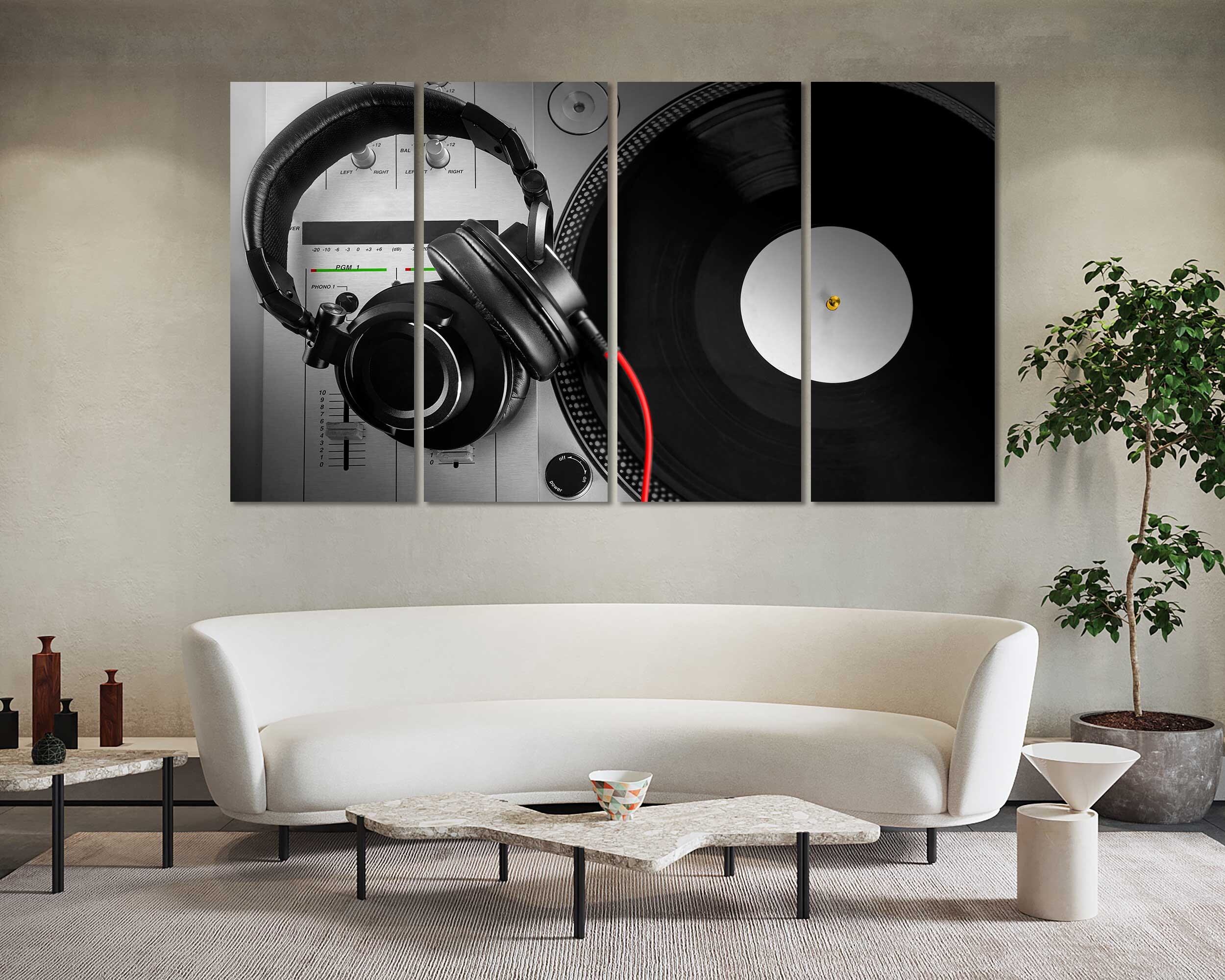 DJ Console Canvas Art, Vinyl Record and Headphones, Modern Music