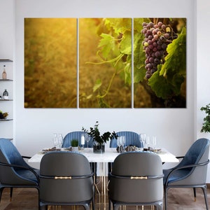 Bunch Grapes Good Art for Interior, Grapes Leaves in Sunlight Printing art Canvas, Grapes Pictures Art Decor, Grapes with Green Leaves Decor