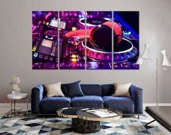 Colorful DJ Console Creative Wall Painting, Dj Controller Large Wall Art, Dance Artwork for Wall, Disco Electro Art on Canvas, Club Artwork