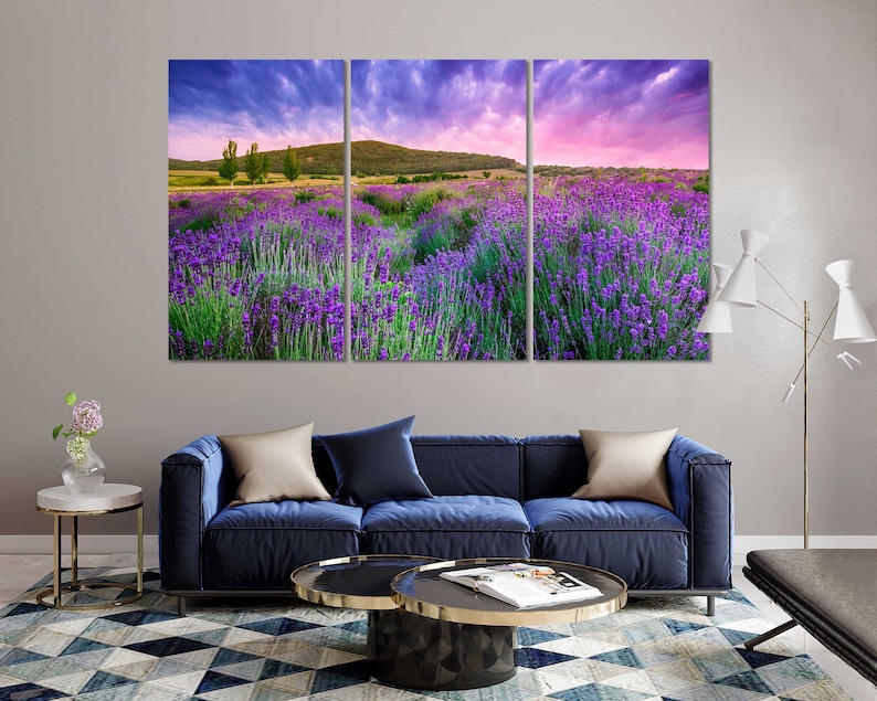 Flowers Field Fashion Gifts Art Colorful Landscape Provence Painting Art Wall France Very Beautiful Lavender Field Picture Art on Canvas