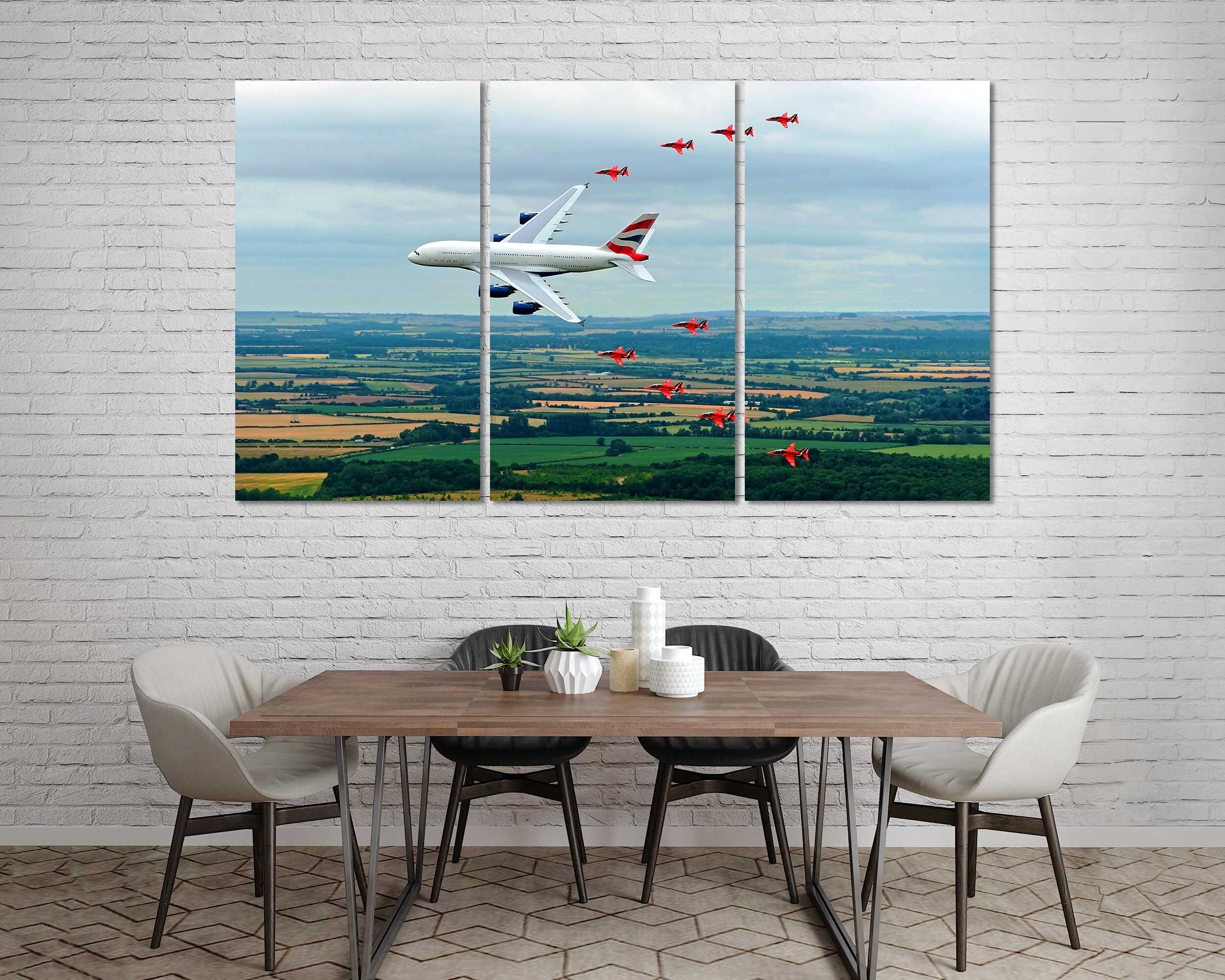 Großes Flugzeug mit roten Flugzeugen moderne Wandkunst | Etsy