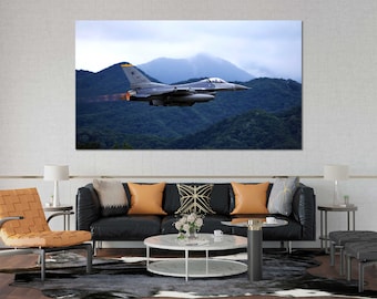 Military Jet Canvas Wall Art, Fighter Plane Decor, Ready to Hang