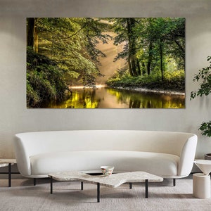 Forest River Photography Print – Nature Wall Art | Sunlight Through Trees Poster, Woodland Landscape Artwork, Peaceful Home Decor