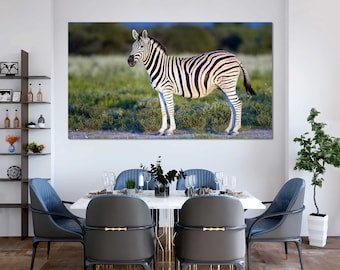 Black and White Zebra Canvas Wall Art, Framed African Wildlife Photography
