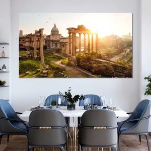 Old Architecture Rome Pictures Art Wall, Rome Cityscape Painting Decor for Home, Old Temple Original Print Art on Canvas, Italy Travel Decor