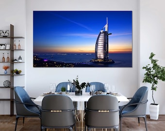 Dubai Sunset Canvas Art, Modern Travel Wall Decor, UAE Artwork