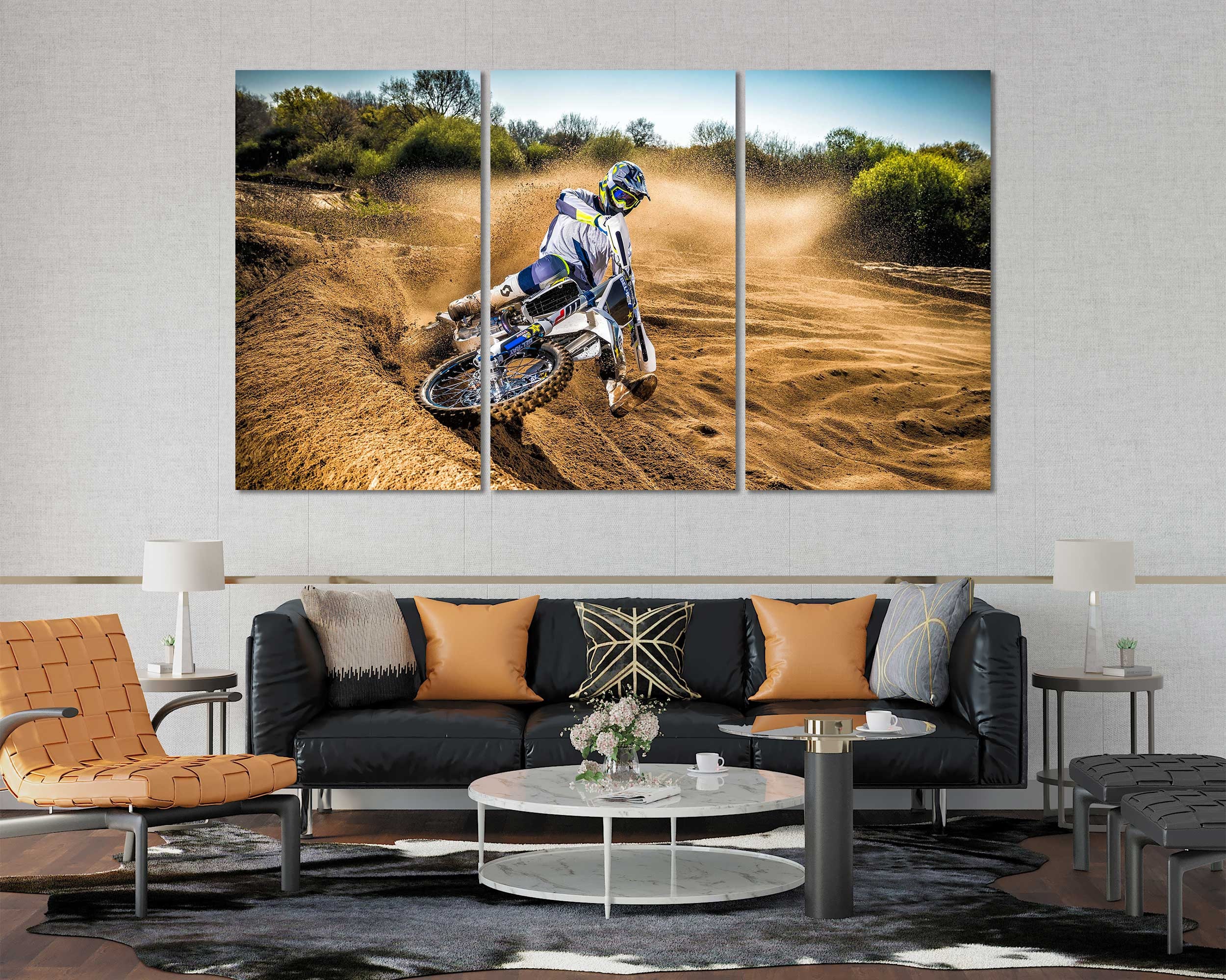 Motocross Gallery Wrapped Canvas Wall Art for Garage and Man Cave