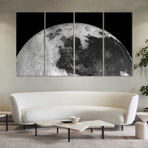 Moon in Close Up Pictures Art on Canvas, Space Printing Art on Canvas, Moon Design Artwork for Home, Galaxy Large Art for Interior Room