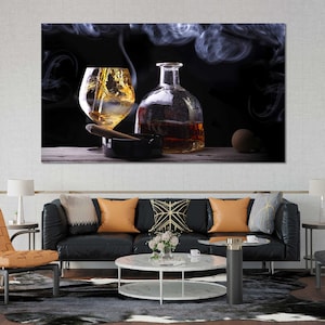 Luxury Whiskey & Cigar Still Life – Elegant Bar Wall Art | Fine Spirits Photography Print, Sophisticated Lounge Decor Artwork