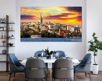 Istanbul Wall Art Canvas, Cityscape Travel Decor for Office and Home