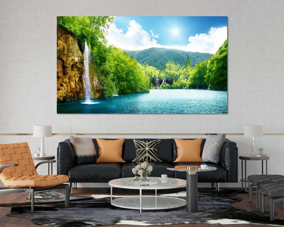 Waterfall Wall Art for Home, Landscape Large Pictures on Canvas, Big ...
