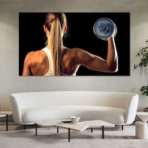 Girl Fitness with Dumbbell Stylish Wall Art, Athletic Art For Home, GYM Decor Print on Canvas, Dumbbells Design Art Decor, Motivation Art