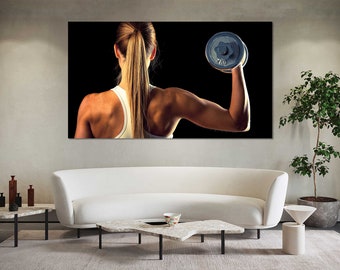 Horizontal Gym Wall Art Motivational Fitness Girl Dumbbell Canvas