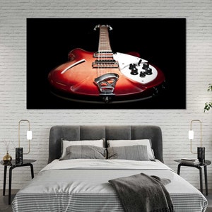 Red Electric Guitar Wall Art Print – Music Photography Poster | Vintage Rock Instrument Artwork, Studio & Home Music Decor