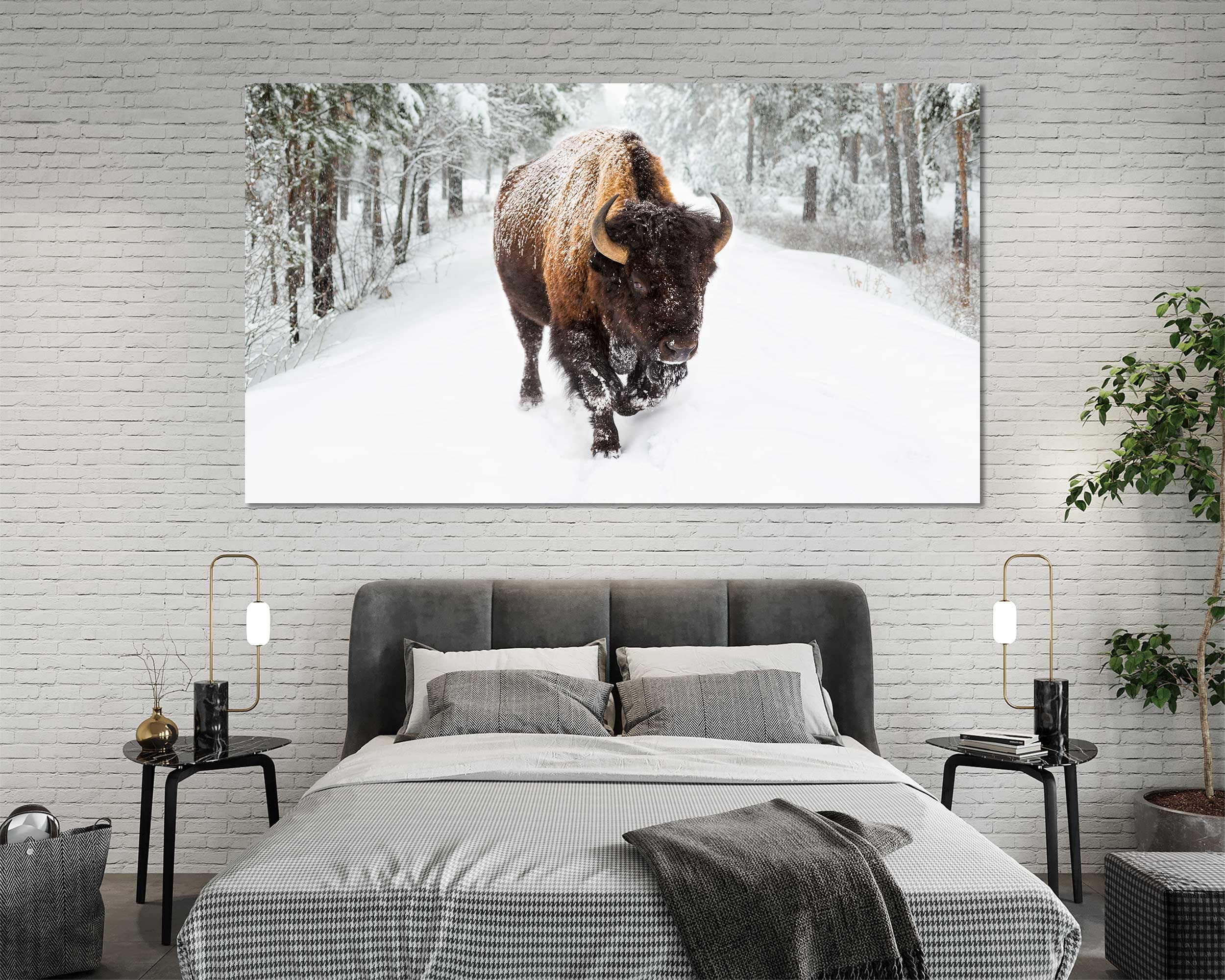 American Buffalo in Snow Canvas Print – Wildlife Winter Cabin Decor - Etsy