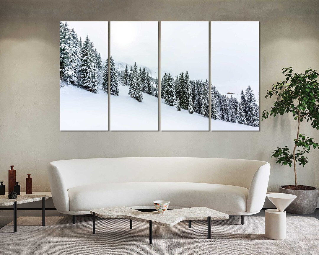 Snowy Pine Tree Forest Canvas Print, Winter Wall Art - Etsy