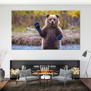 Very Cute Bear Print Art on Canvas, Bear Modern Design Art, Bear Painting Wall Decor, Wildlife Artwork Print, Bear Pictures Wall Decorations