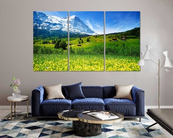 Swiss Alps Canvas Print – Alpine Meadow, Scenic Mountain Artwork