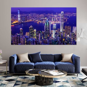 Night Hong Kong Design Wall Decor, Victoria Peak Pictures on Canvas, China City Painting Home Art, Hong Kong Large Wall Art