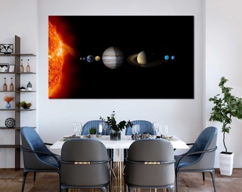 Impresión en lienzo de planetas, decoración de pared espacial moderna, marco de madera