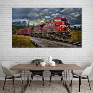 Freight Train Landscape Photography Print – Mountain Railway Wall Art | Industrial Travel Poster, Scenic Railroad Artwork