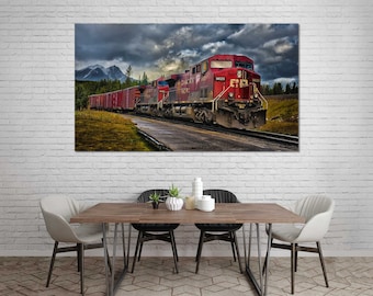 Freight Train Photography Print – Mountain Railway Canvas Wall Art
