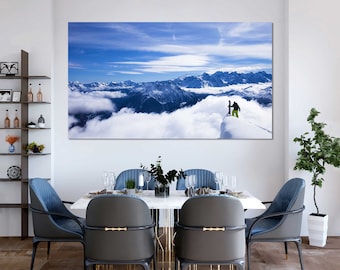 Snowboarding Canvas Print, Mountain Peak Scene, Extreme Sport Wall Art