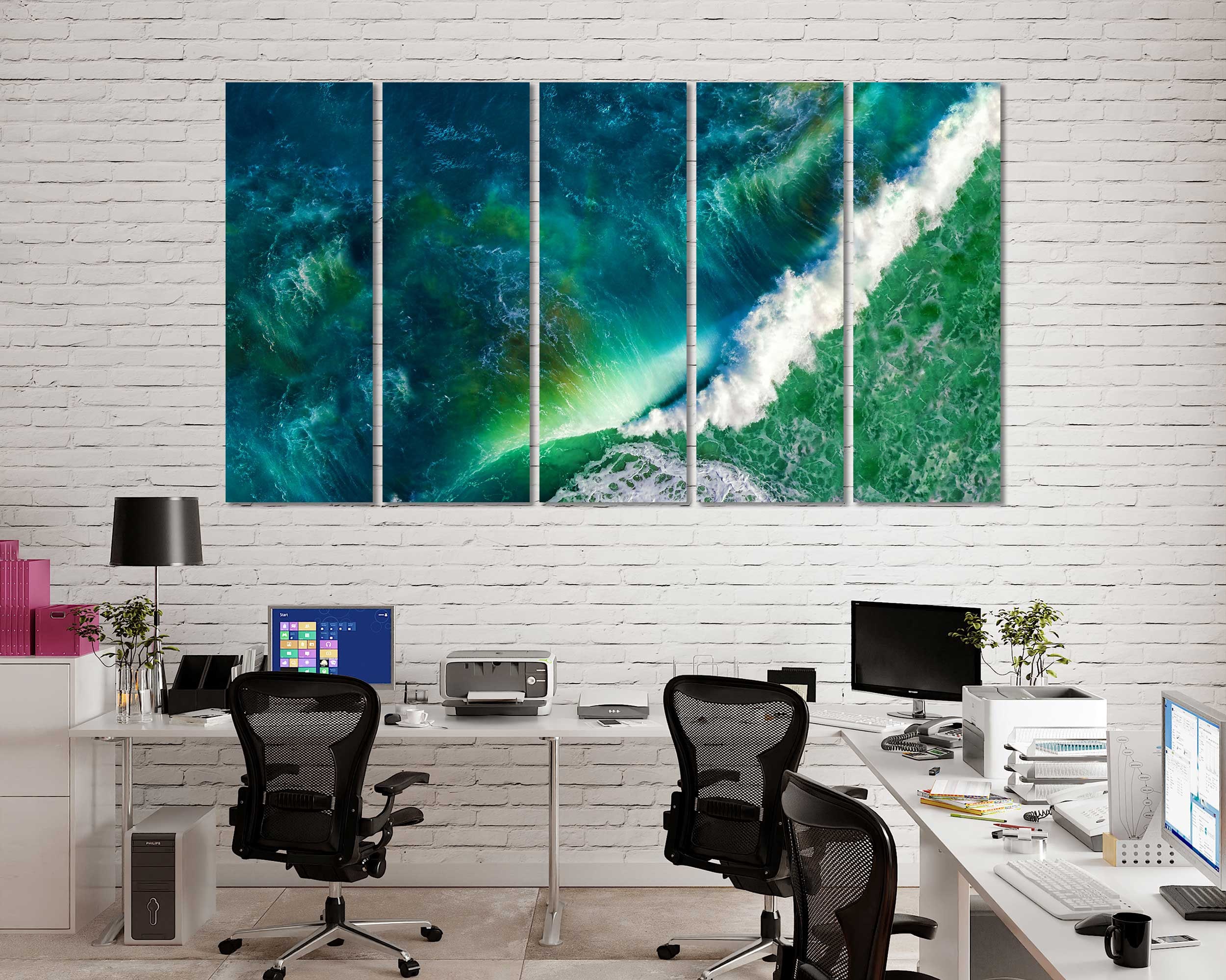 海の波のキャンバスプリント、海岸のウォールアート、木製フレーム