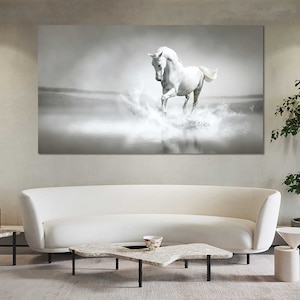 Art with White Horse Stylish Wall Décor, White Horse Creative Ideas for Interior, White Horse Cool Artwork for Living Room