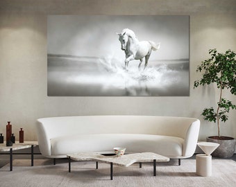White Horse Canvas Art for Living Room Wall Decor