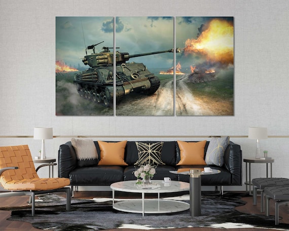 Tank Shot Original Art for Gift, Tanks on Battlefield Large Artwork,  Military Tanks Big Wall Paintings, Military Technicals Art for Home 
