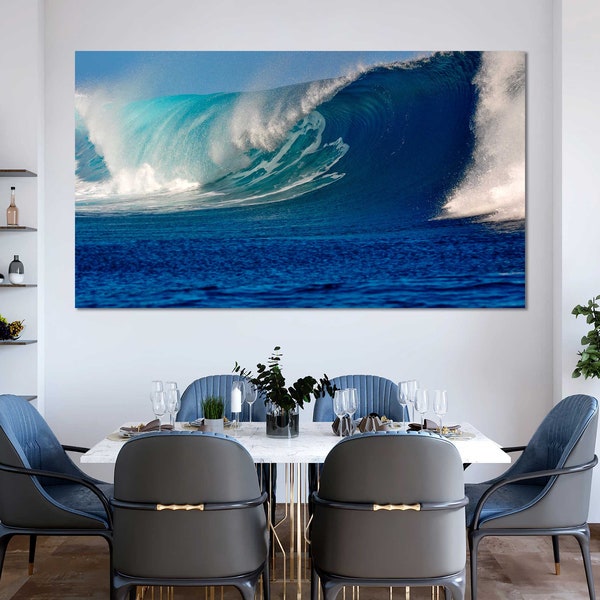 Blue Wave Stylish Artwork for House, Sea Wave Print Canvas Sets, Ocean Wave Painting Canvas Decor, Wave Photo Print, Wave Decor