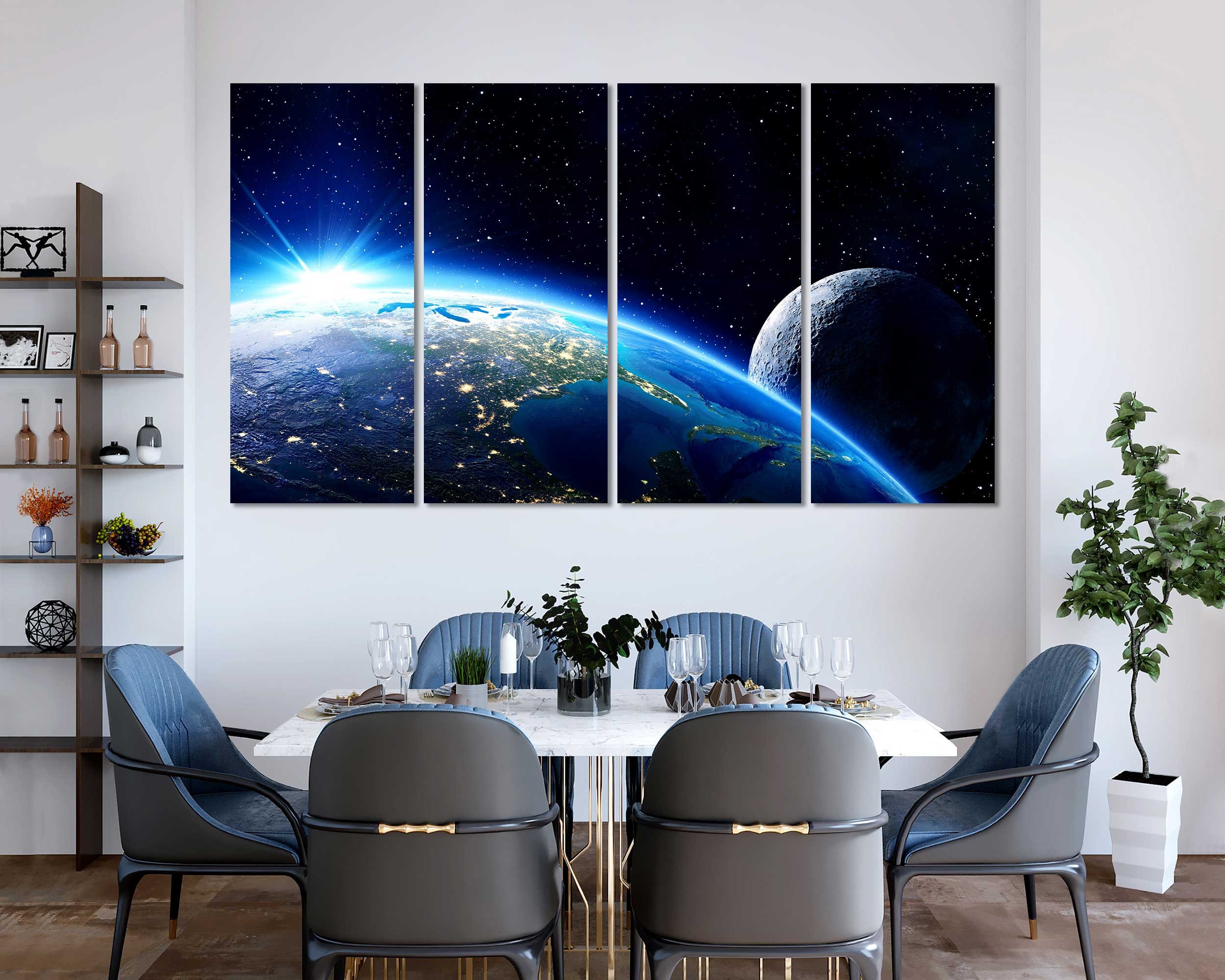Earth & Moon Canvas Print – Cosmic Sunrise, Outer Space Wall Art - Etsy