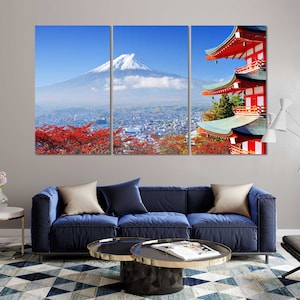 Fuji Mountain in Japan Large Decor for Home, Japan Landscape Printing Canvas Art, Japan Architecture Living Room Paintings