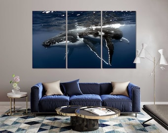 Whale Canvas Wall Art, Blue Ocean Decor for Modern Home