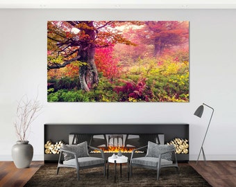 Herbstwald Print – Bunte Waldlandschaft Fotografie