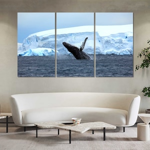 Humpback Whale Original Wall Decor, Glacier Painting Art on Canvas, Antarctica Modern Design Art, Humpback Whale Wall Decor